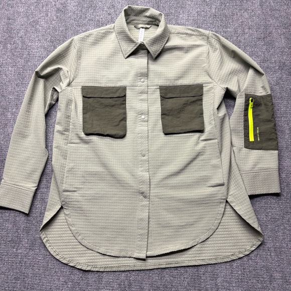 Lululemon Grid Fleece Hiking Overshirt Womens 8 Green Flap Pockets Snap Gorpcore - Picture 1 of 7